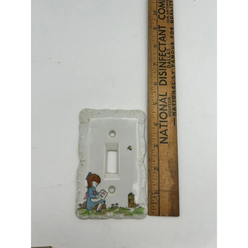 Porcelain Light‎ Switch Cover Single Child Reading A Book And Puppy. Childs Room